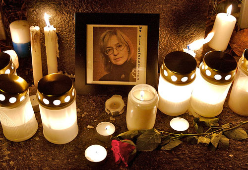 Fra en minnemarkering for Anna Politkovskaja i Helsingfors 8. oktober 2006.