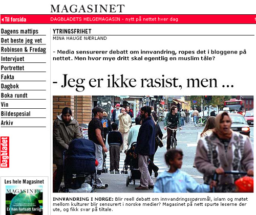 Sensurerer elitene viktig innvandringsdebatt? Artikkel i Dagbladet.no i september 2005.