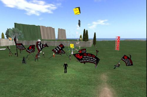 Protestaksjon i Second Life (ill: Second Life/Kristian Jensen)