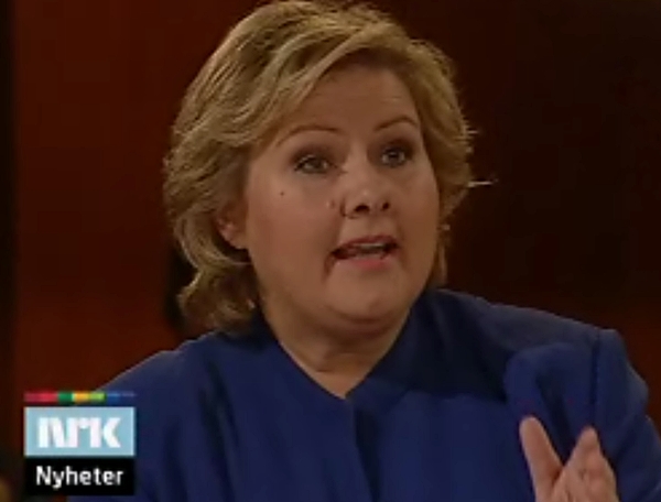 Høyre-lederen under den siste NRK-debatten (stillbilde fra nett-tv)