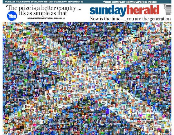 Sunday Heralds forside 4. mai 2014. Avisen var den første i Skottland til å støtte uavhengighet.